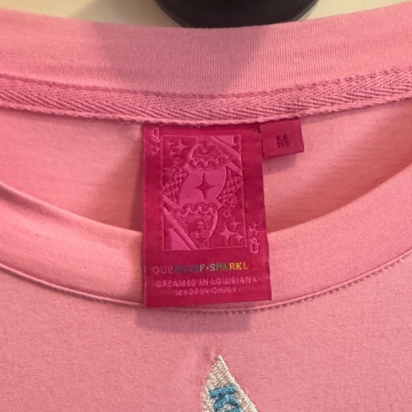 QUEEN OF SPARKLES Pink Hershey kisses dress with Blue and Silver Detail - Picture 2 of 5